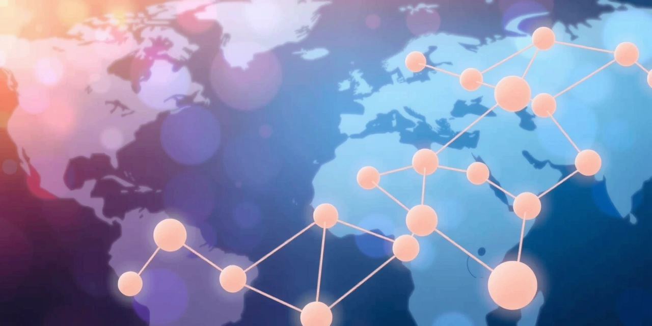 A vibrant, abstract illustration of interconnected lines and dots, symbolizing communication and global connection, with a soft, glowing color palette.