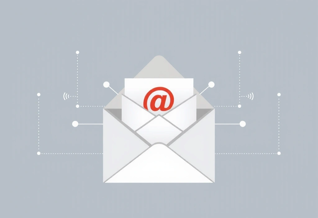 An open envelope with an email icon emerging from it, surrounded by abstract digital communication lines.